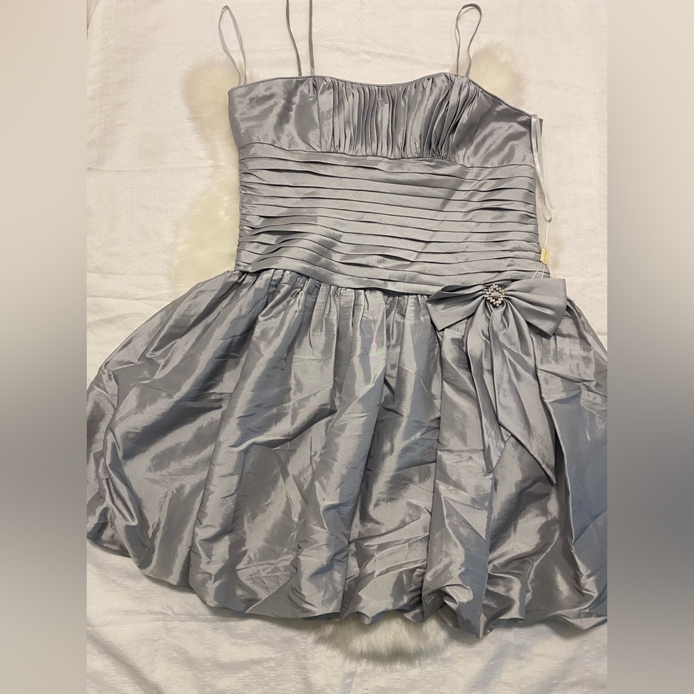 Dress, Vintage, Spaghetti Straps, Side Bow w-Rhinestone, Bubble Hem